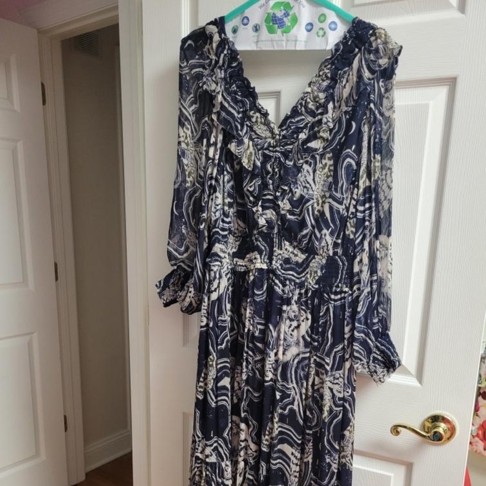 Sold out 3X Printer Johnson dress, exclusively for Anthropologie. Navy/Cream.